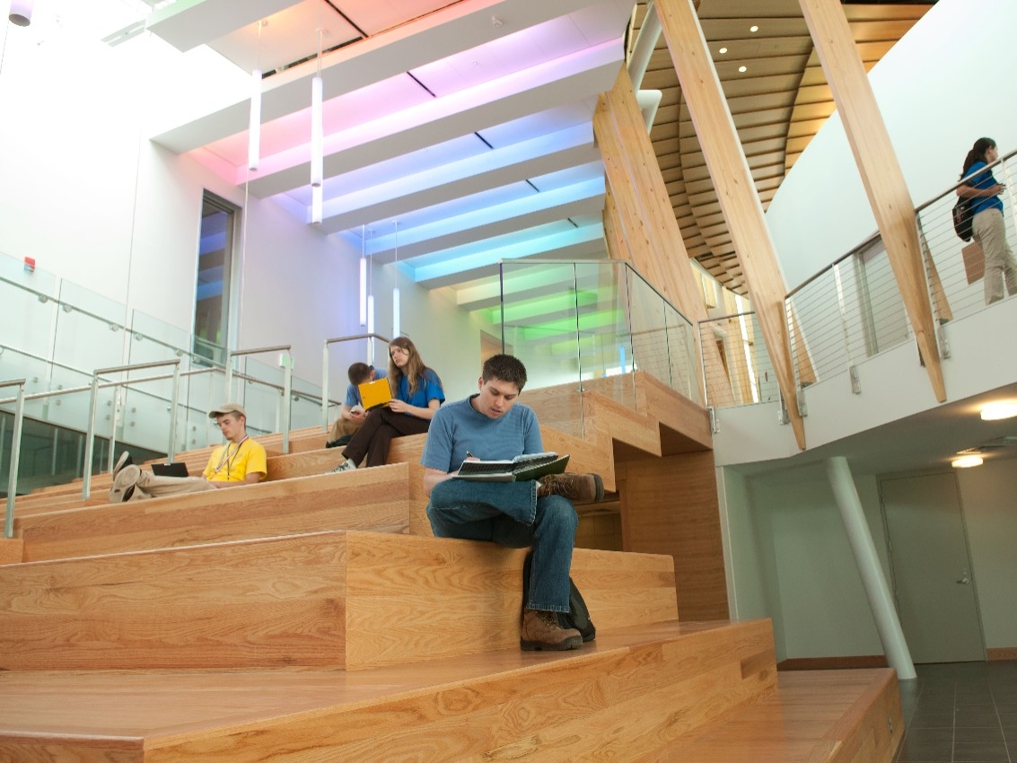 Students studying in Griffin Hall on staircase