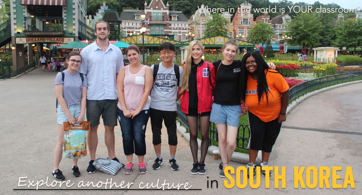 Group of students with headline Explore another culture in South Kore