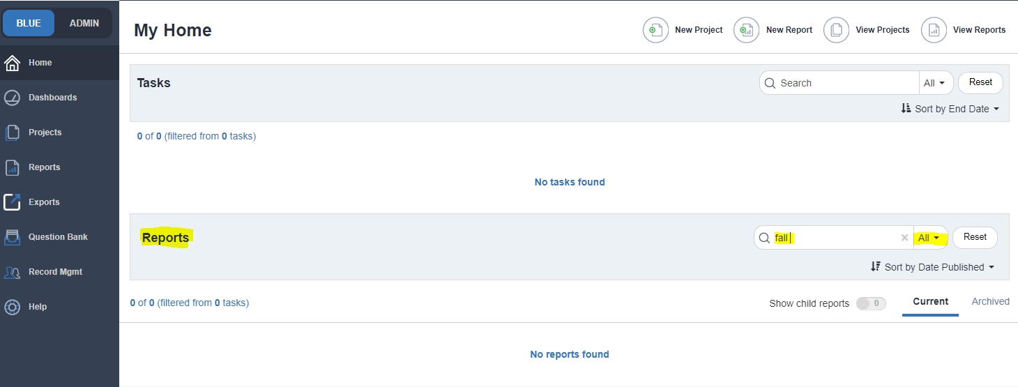 Image depicting Blue software Report search bar