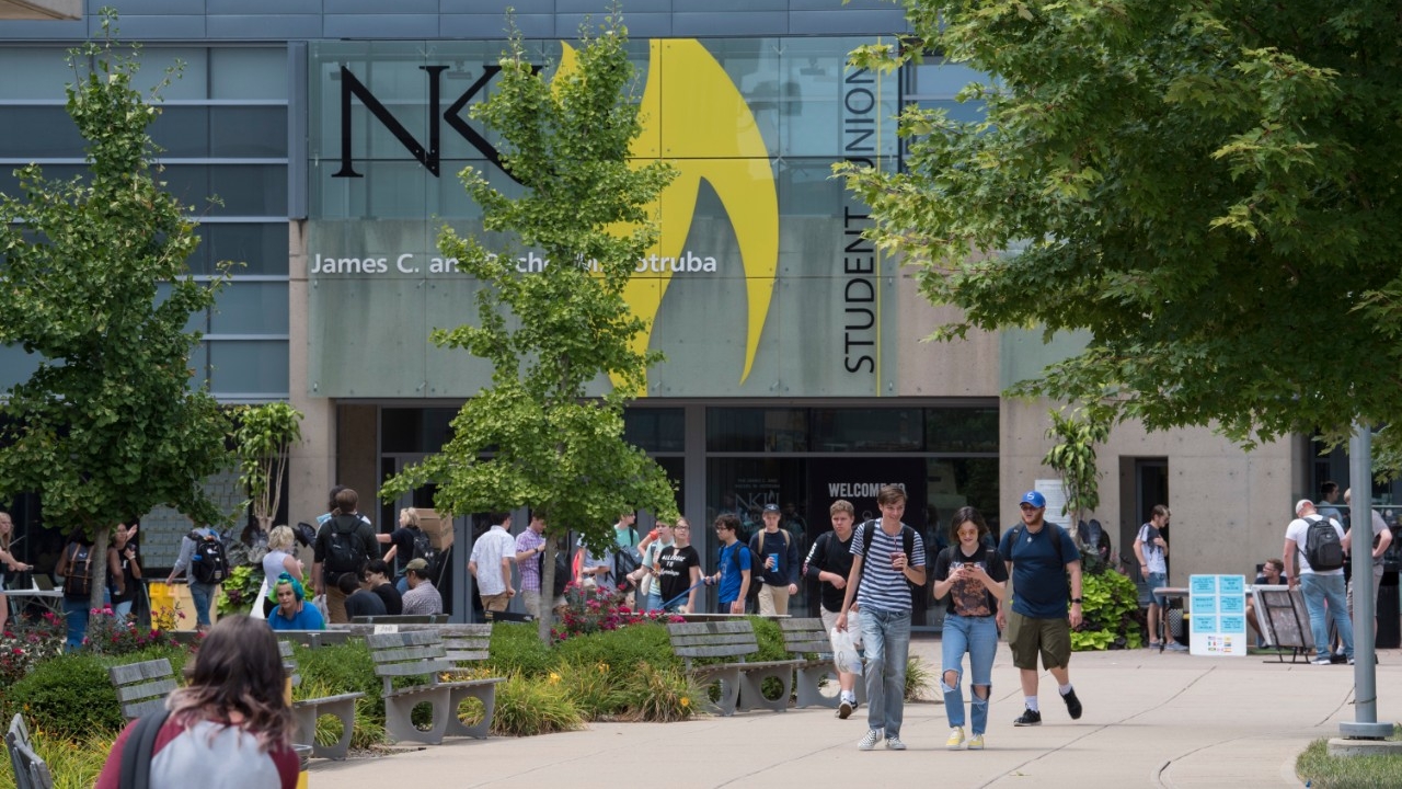 Students walk on NKU's campus
