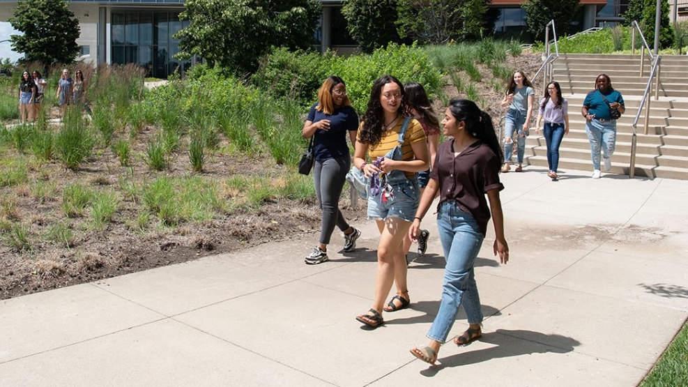 Students walk on NKU's campus