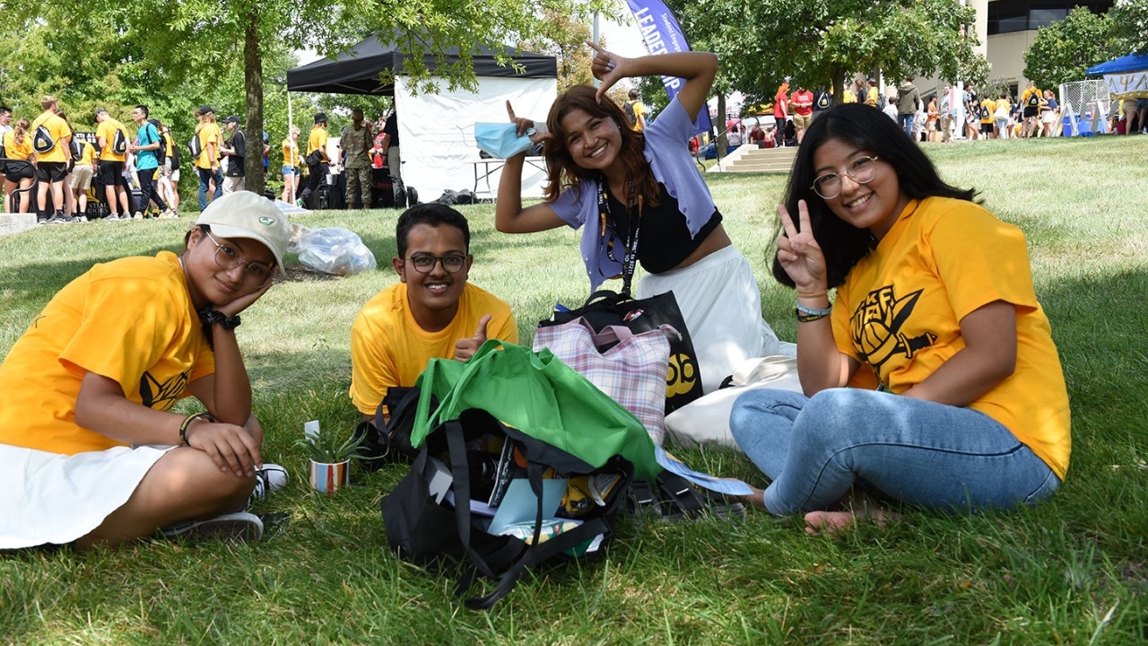 Students gather on NKU's campus