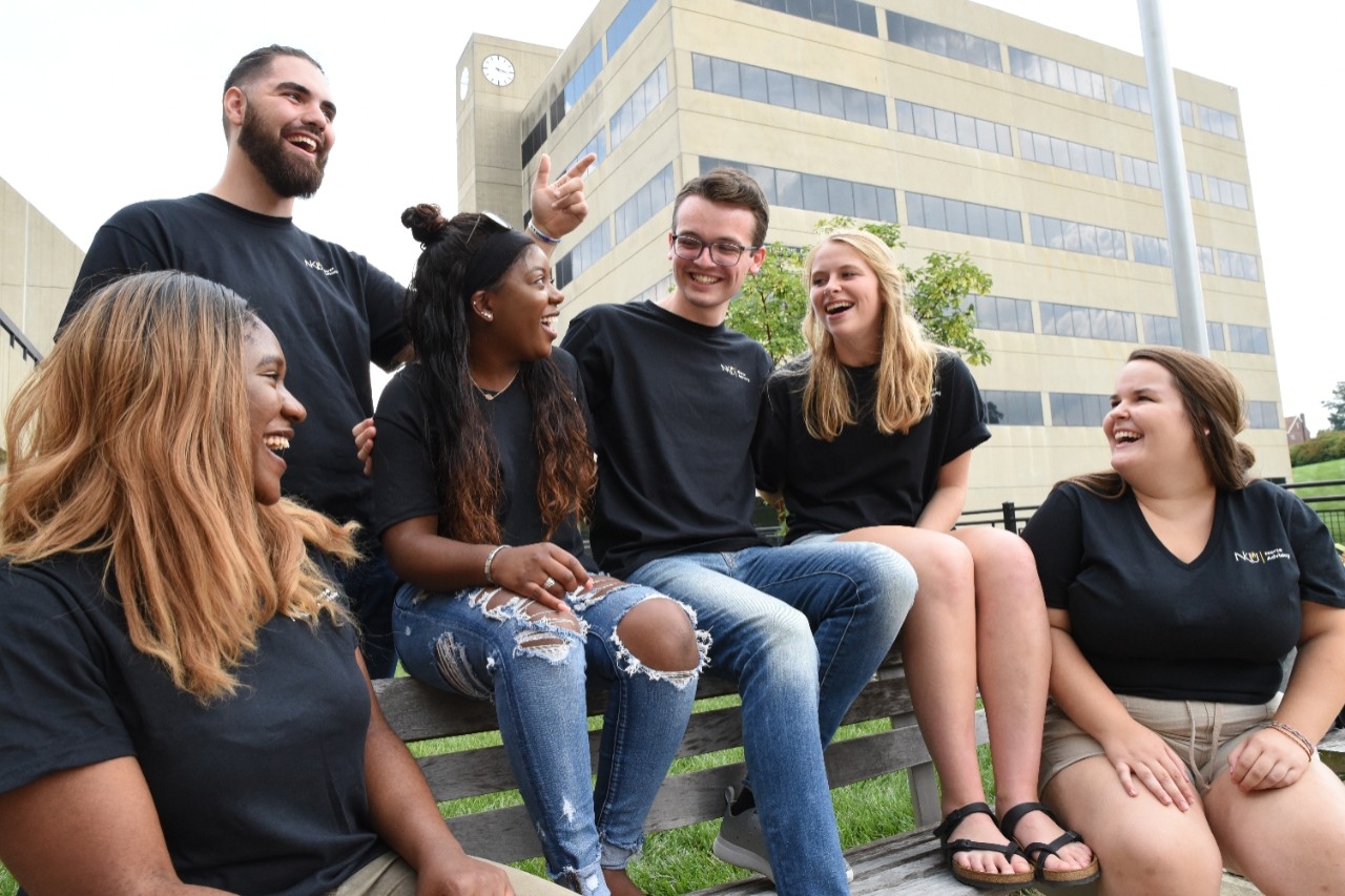 A photograph of students on campus