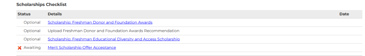 Merit Scholarship Acceptance Link 