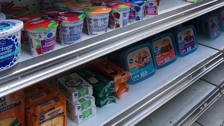 Dairy items on a shelf - an example of items available at FUEL NKU