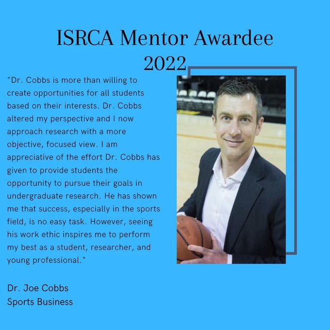 Blue slide with a picture of Dr. Cobbs and a quote from his student nomination letter