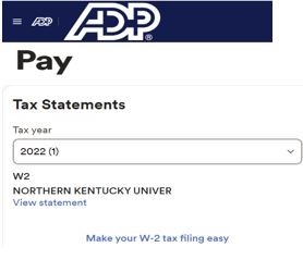 Screenshot of ADP website that has the 2022 W-2 selected