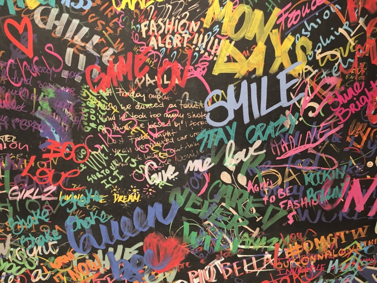 Words that are fairly indistinguishable scribbled on a chalkboard.