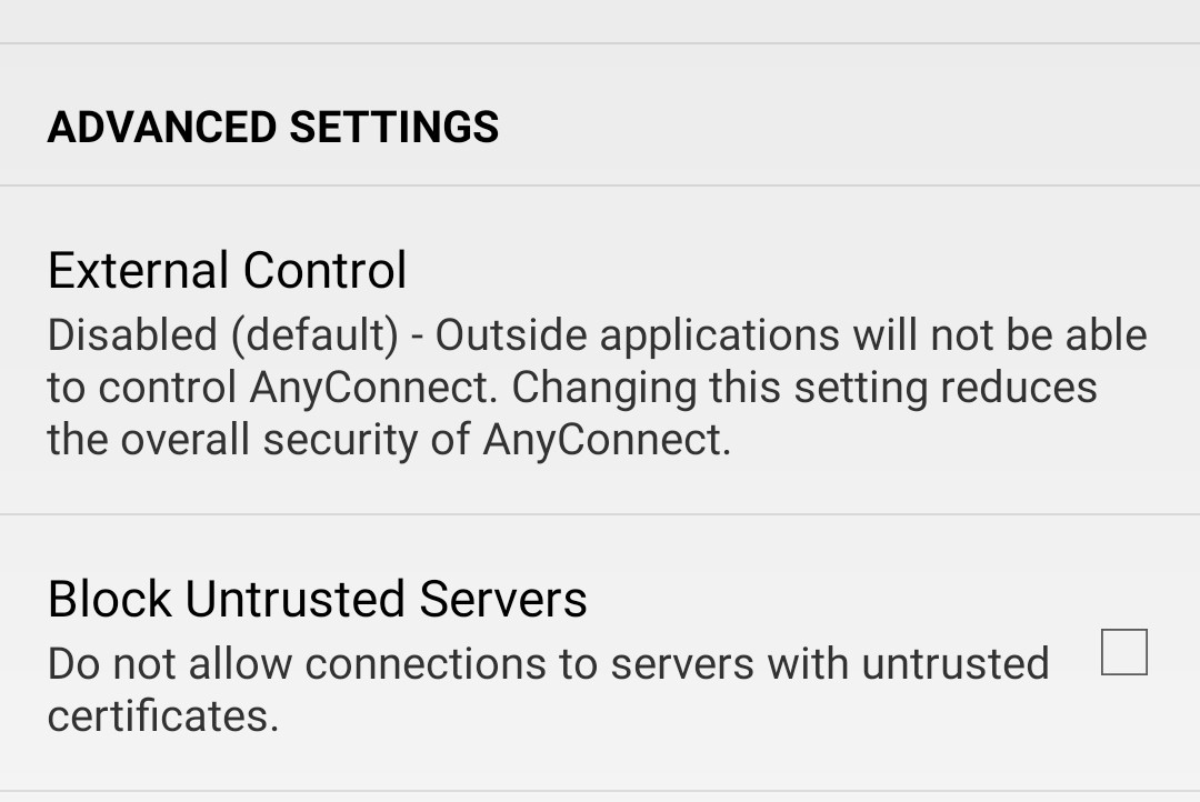Android VPN Advanced Settings