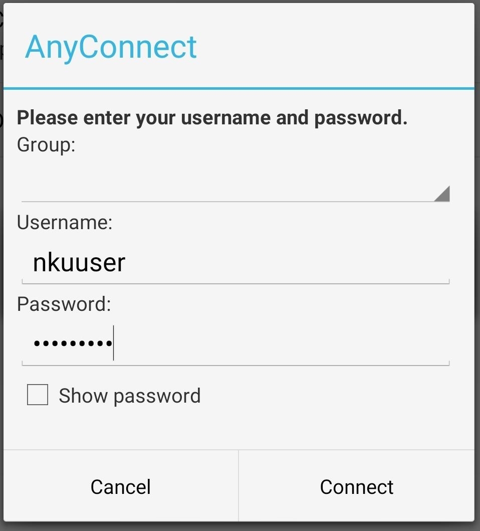 Android VPN Entering Username and Password