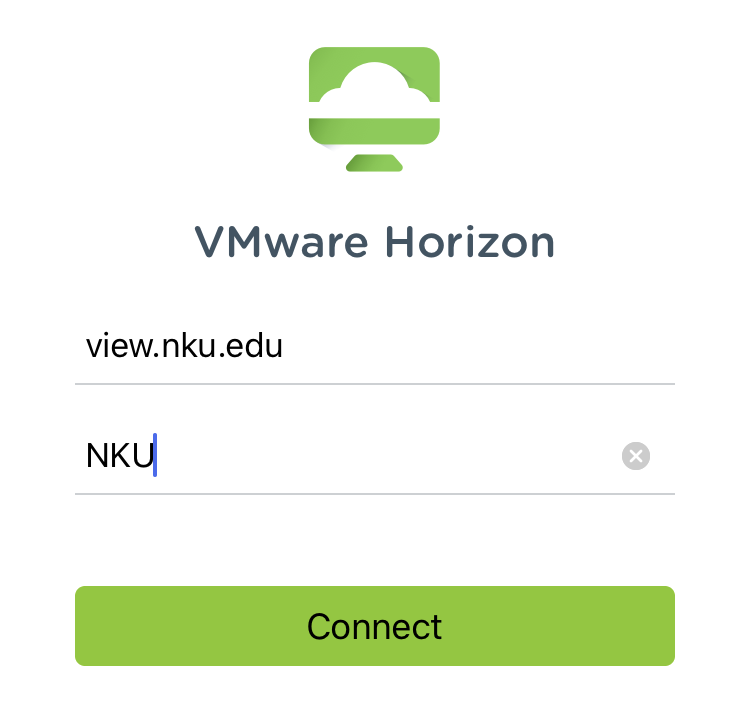 VMware Horizon Client server setup screen.