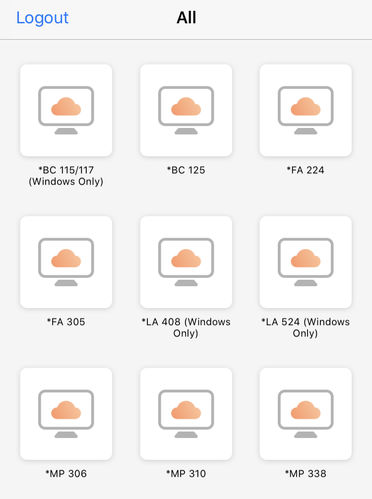 VMware Horizon desktop selector.