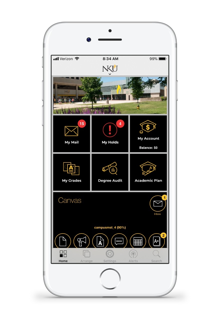 An iPhone showing the NKU Mobile App.