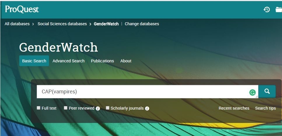 ProQuest GenderWatch Search Screen