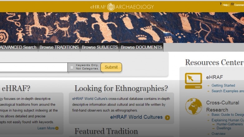 EHRAF World Cultures home page screen shot