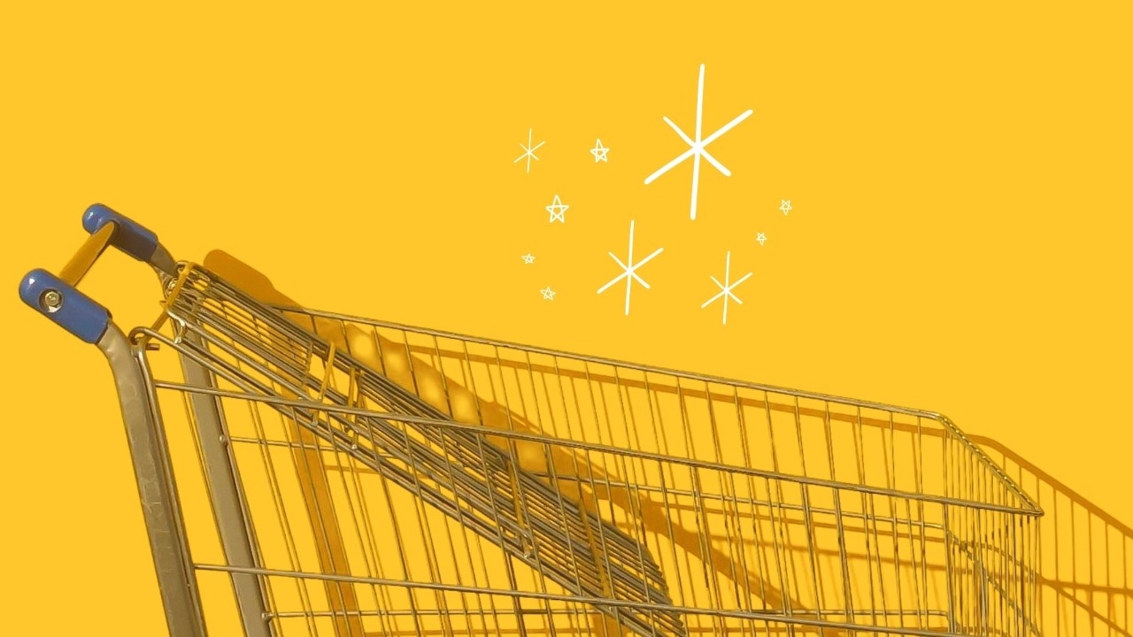 Shopping cart with stars on top. 