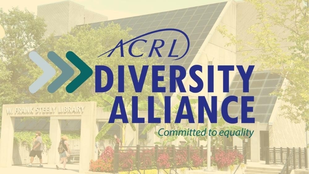 ACRL Diversity Alliance Logo over exterior image of Steely Library. 