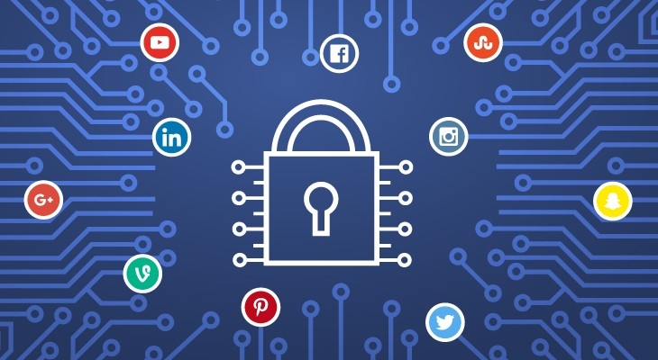 lock icon surrounded by icons of popular social media platforms