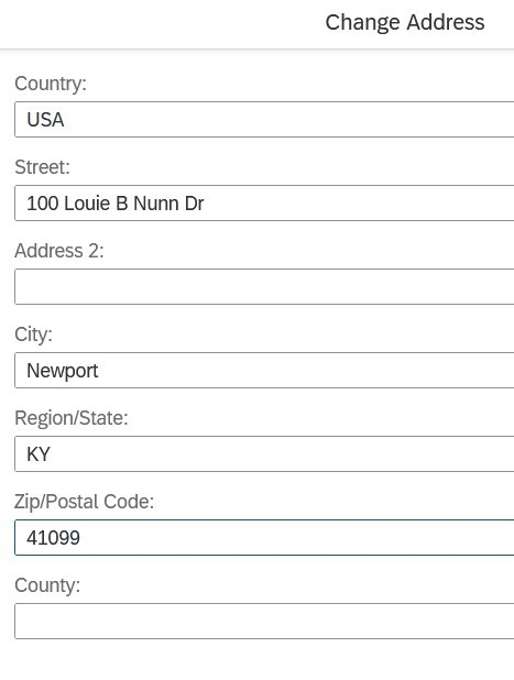 Form fields to update an address in myNKU.