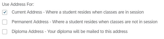 Checkboxes to determine an address type for a student in myNKU.