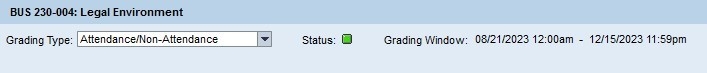 A myNKU dialog box with a course name and a grading type dropdown, with 'Attendance/Non-Attendance' selected.