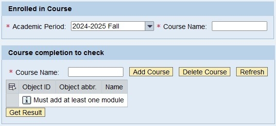 Enrolled in Course and Course completion to check dialog box.