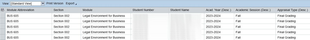 A list of students in a course in myNKU.