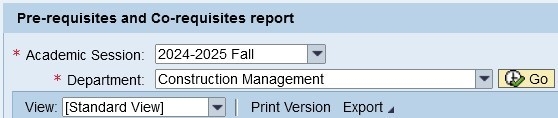 Pre and Co Requisites dialog box.