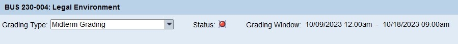 A myNKU dialog box with a course name and a grading type dropdown, with 'Midterm Grading' selected.