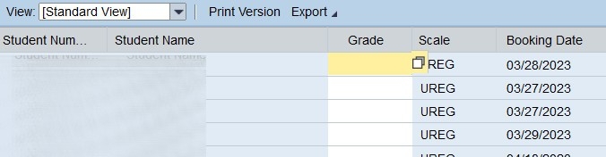 A list of students in a course, with a 'Grade' column for recording midterm grades..