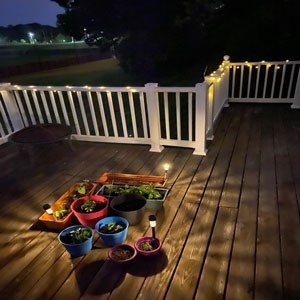 Lighted back deck at night