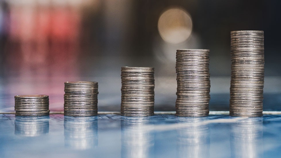 Coins stacked in columns