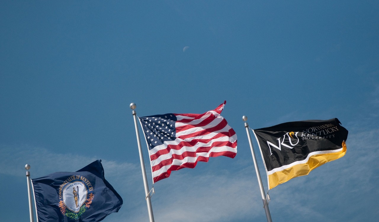 Kentucky, United States, and Northern Kentucky Univeristy Flags