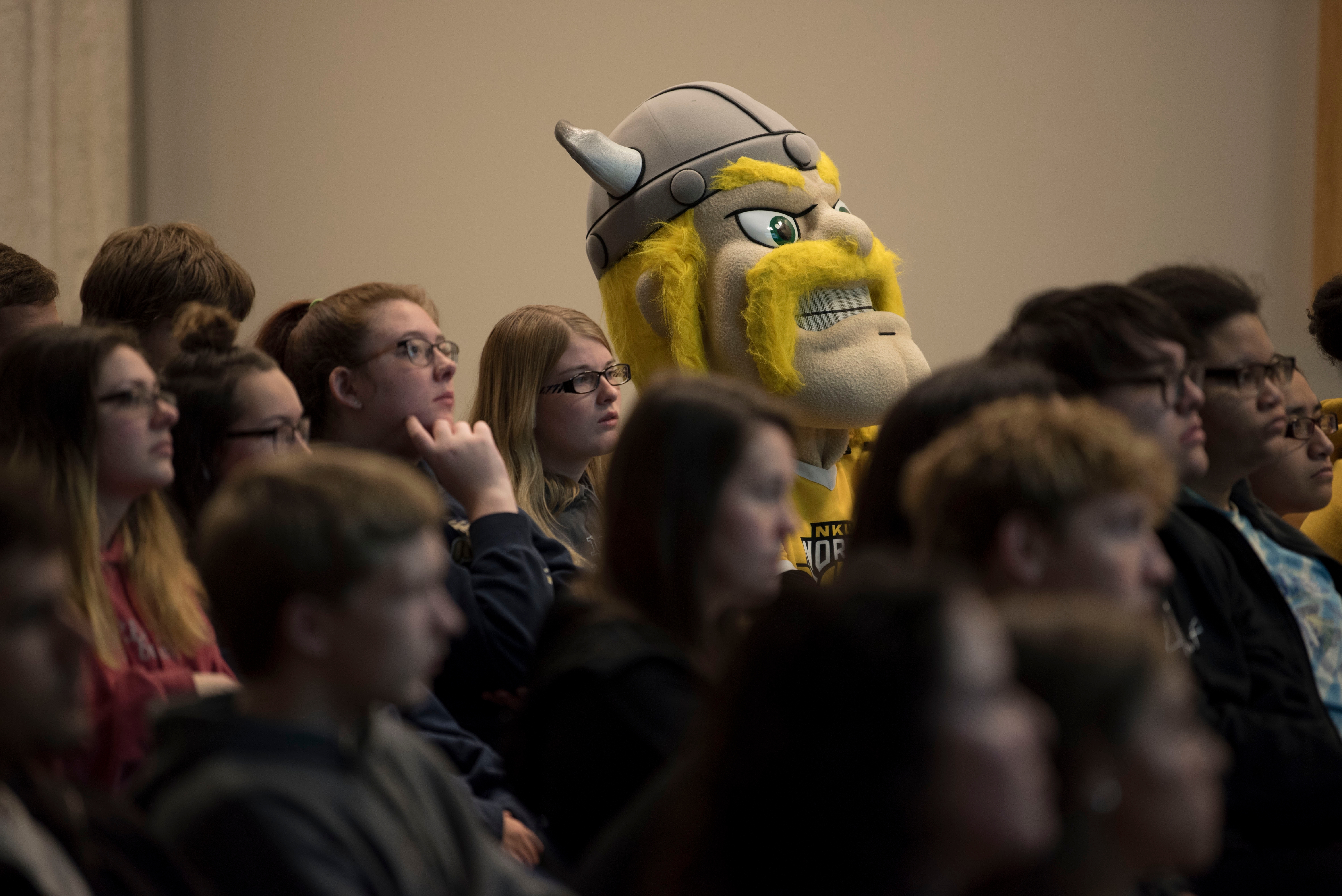 SBS Students with Victor Viking watching presentation