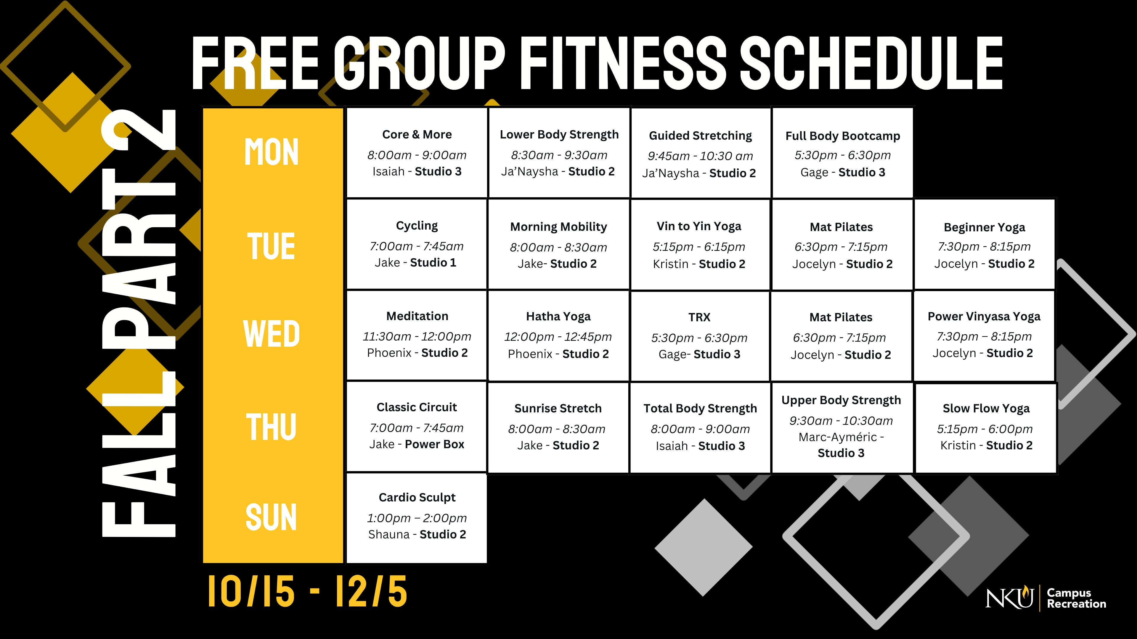 fall pt 2 schedules 