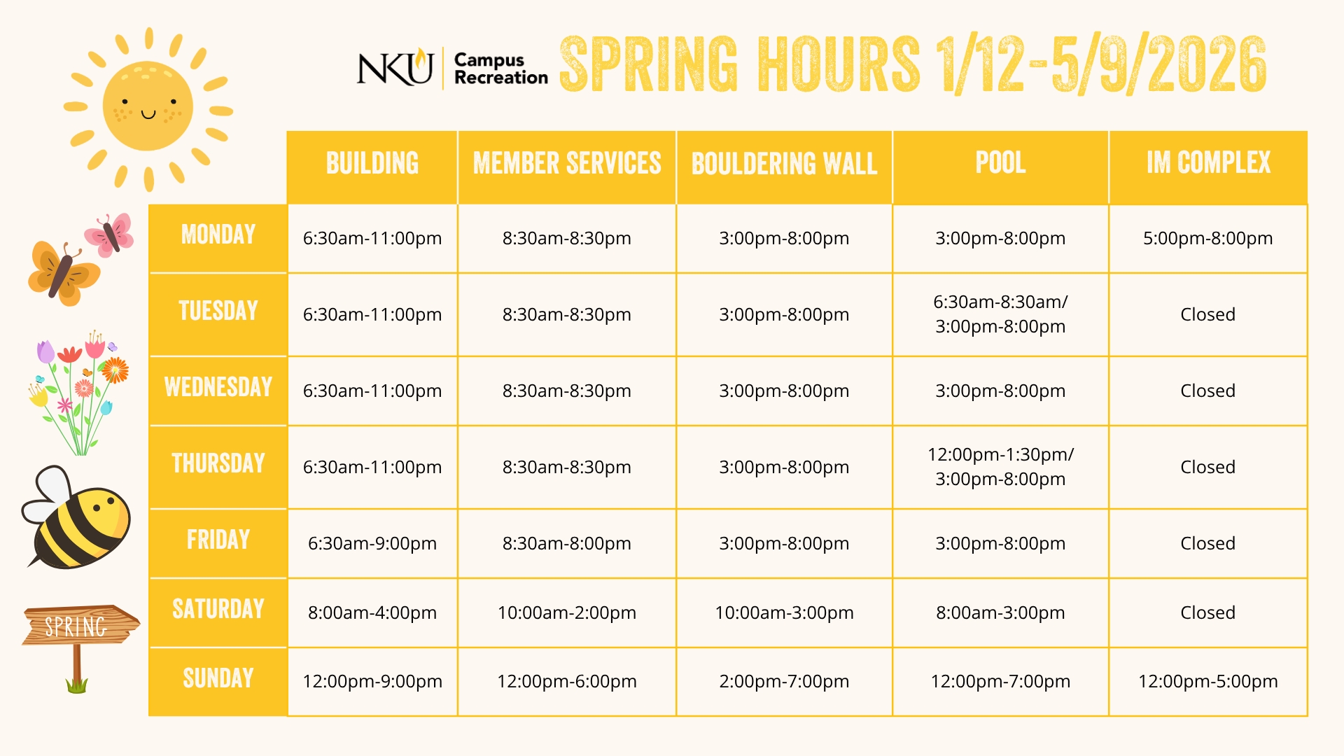 spring building schedules