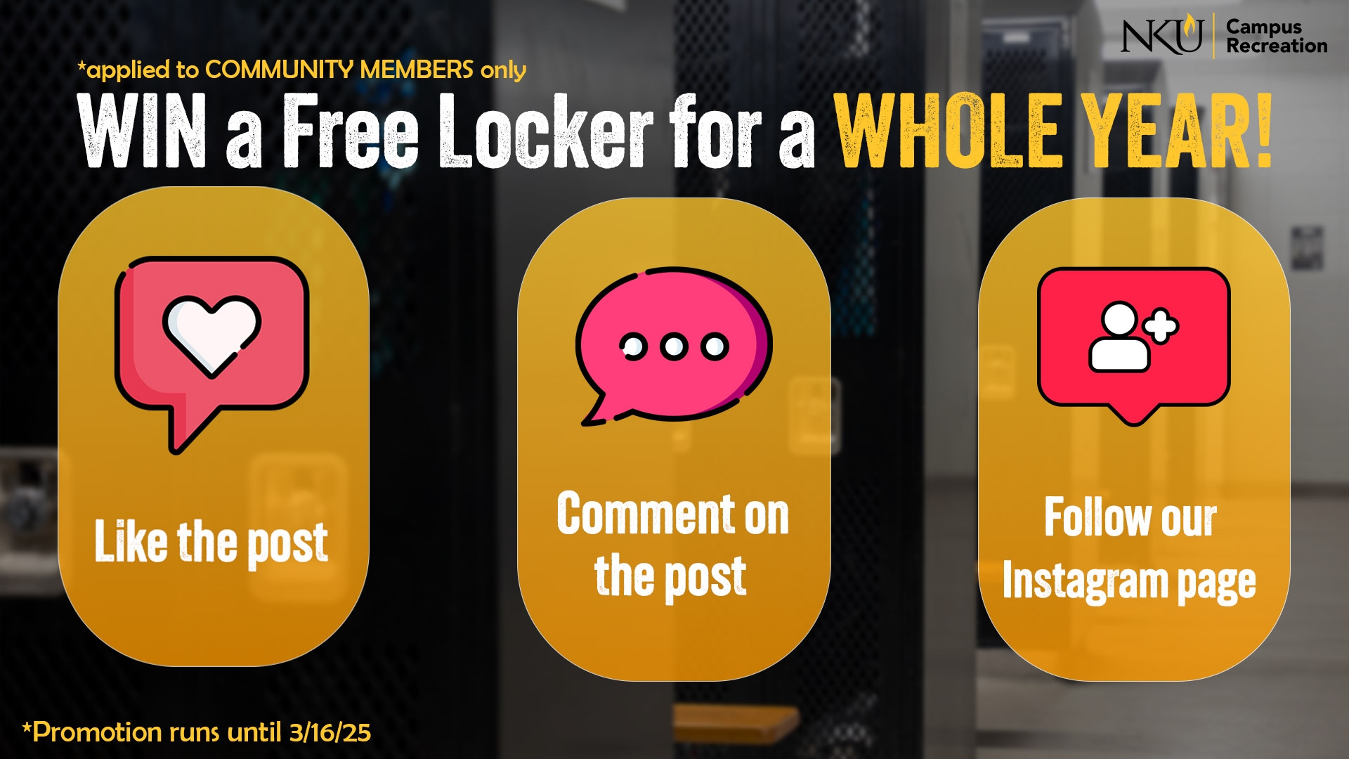 Campus rec active member locker giveaway