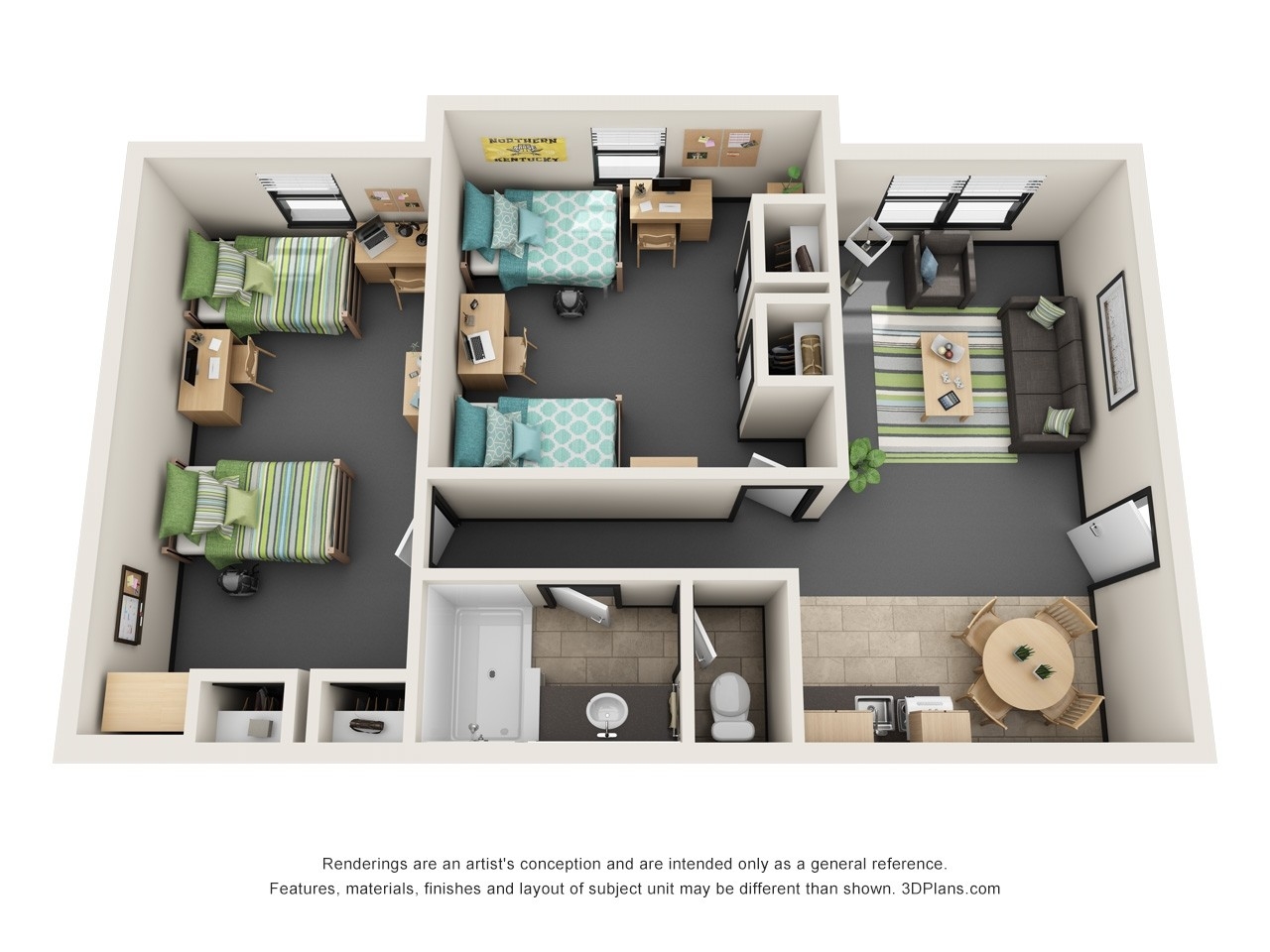 Rendering of Norse Hall 2-Bedroom Apartment. This rendering is an artist's conception and are intended only as a general reference. Features, materials, finishes and layout of subject unit may be different than shown. 