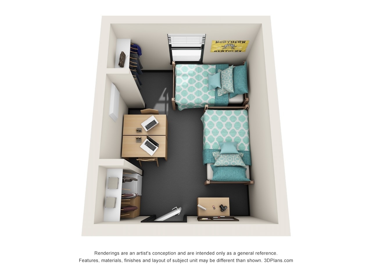 Rendering of Kentucky Hall Double. This rendering is an artist's conception and are intended only as a general reference. Features, materials, finishes and layout of subject unit may be different than shown. 
