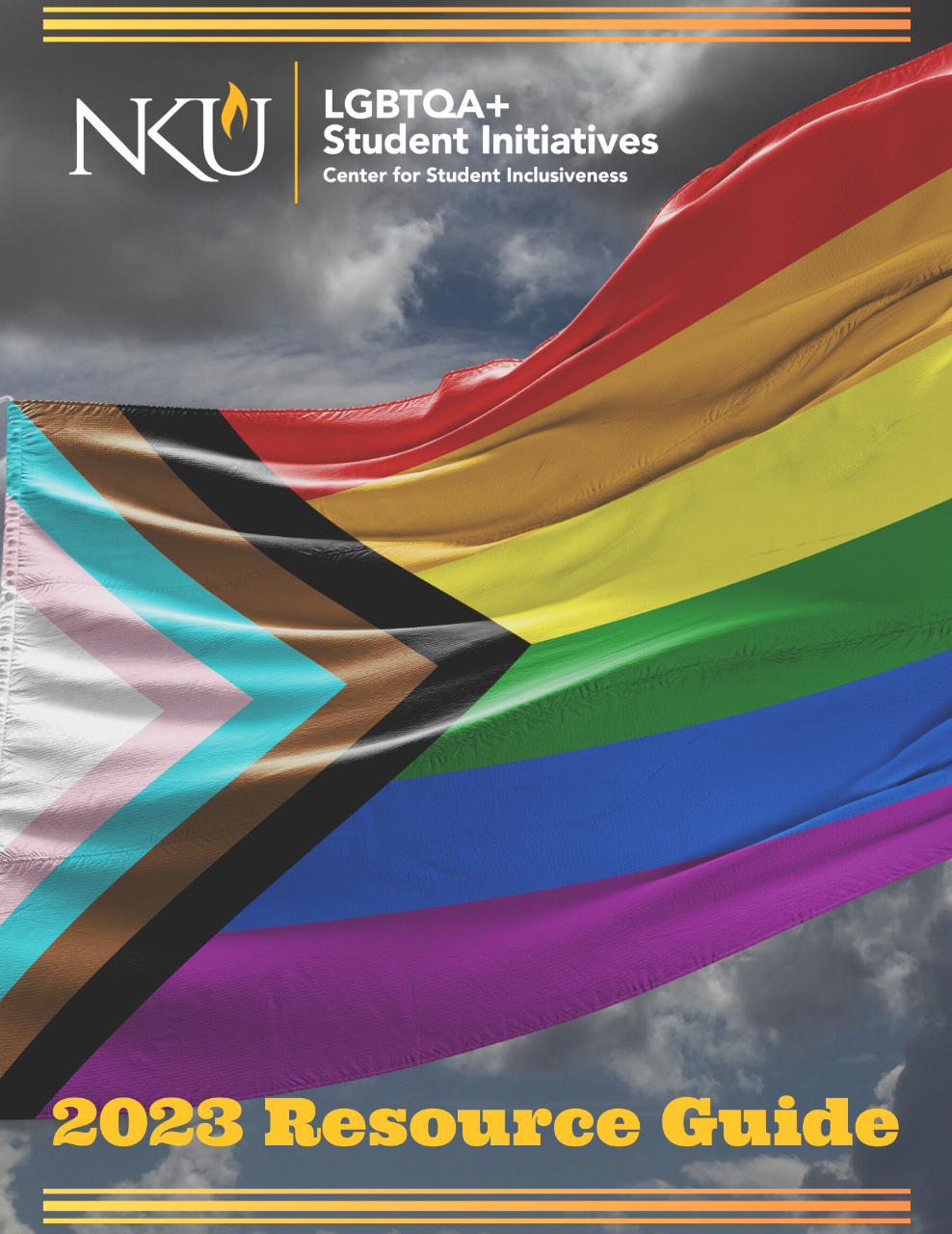 LaVette Burnette waving the LGBTQ Progress Pride Flag at event