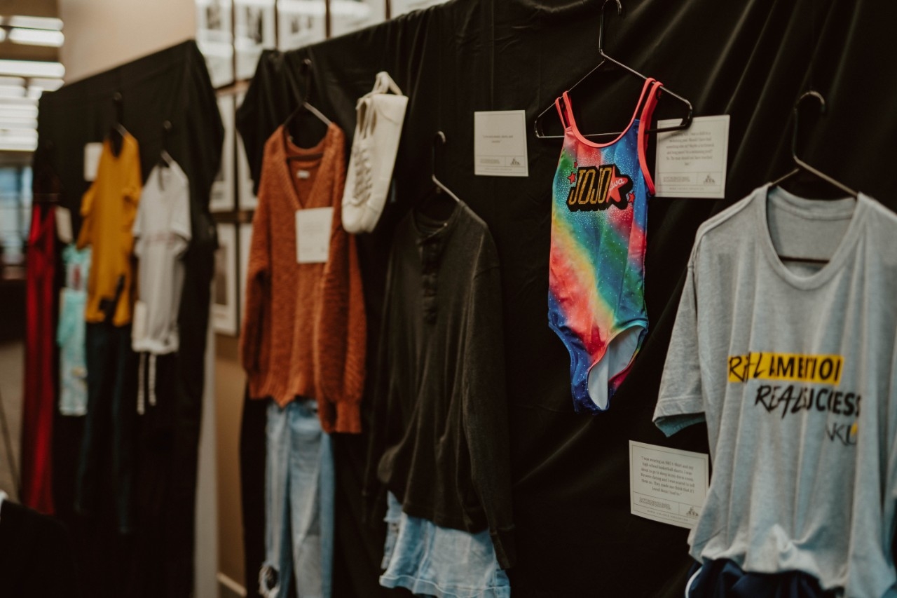 Clothes hanging on a black backgrounds