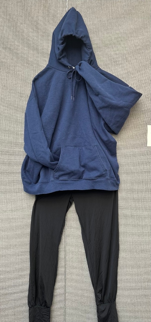 Blue hoodie with black leggings