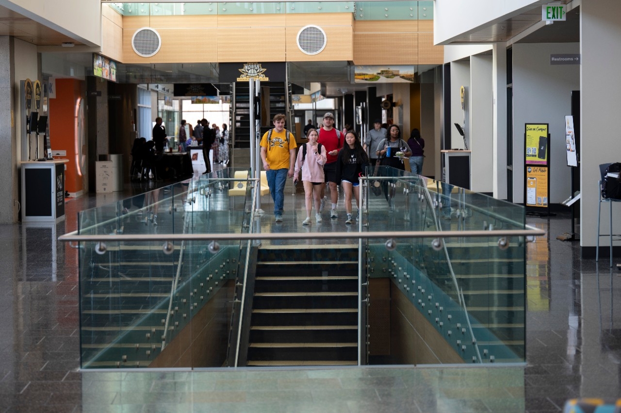 Students walking together in the Student Union