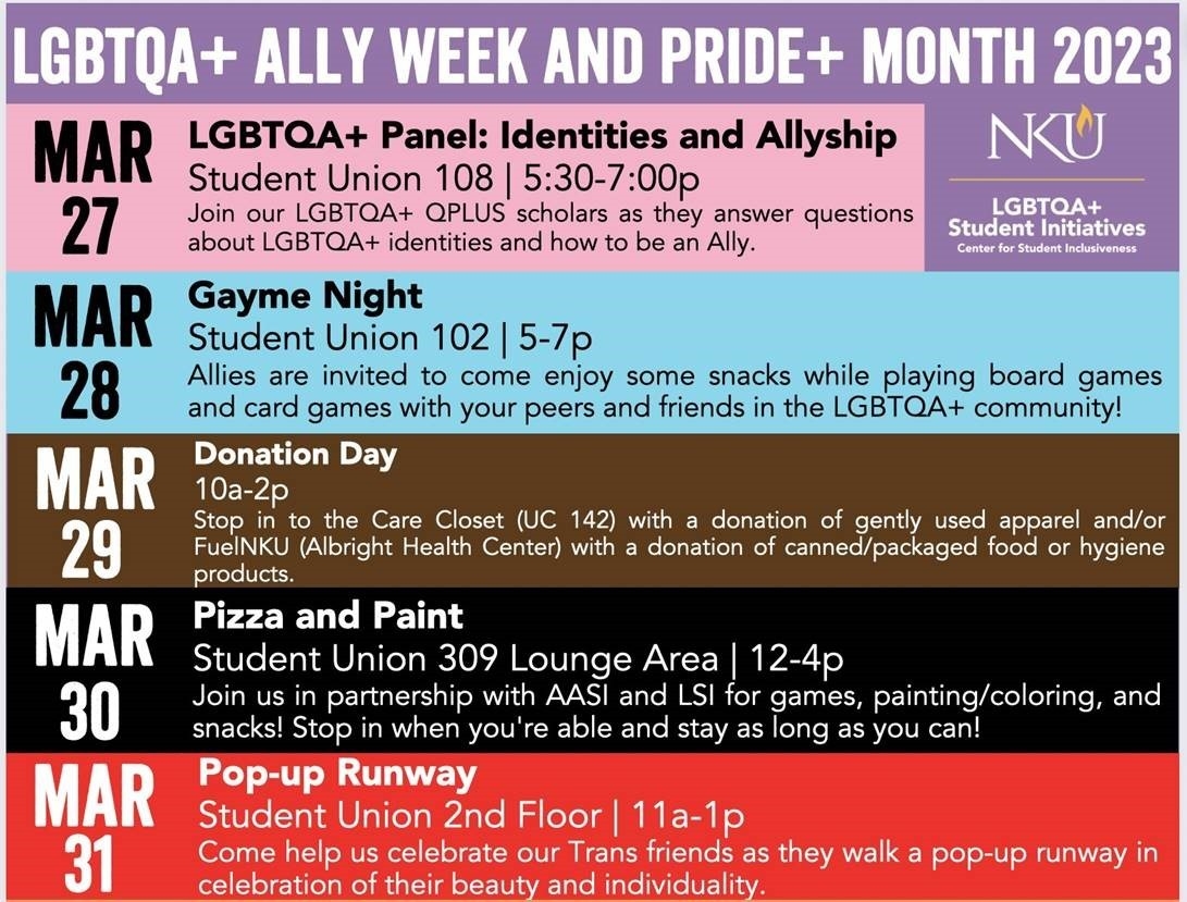 LGBTQA+ Ally Week & Pride+ Month 2023 Flyer
