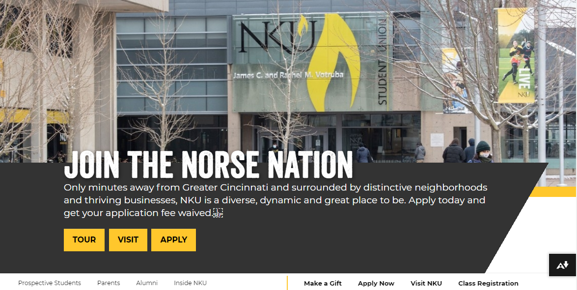 A screenshot of the NKU website homepage showing the new branding and marketing standards for websites