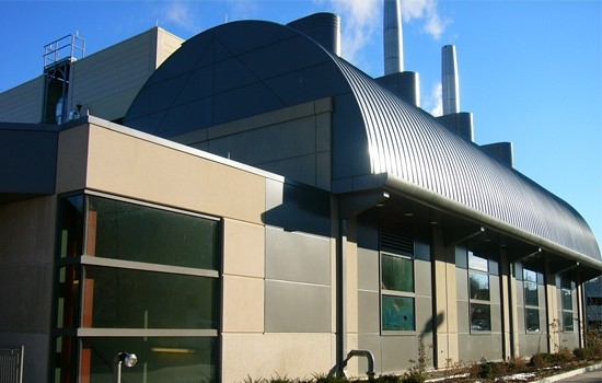 Central Plant with metal roof and concrete walls 