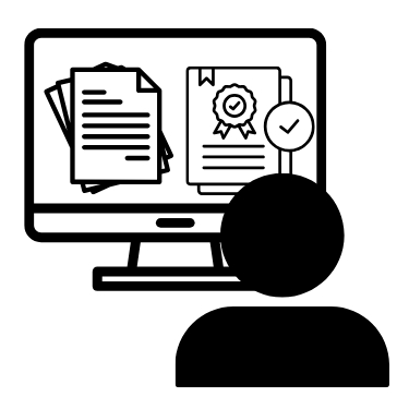Person at computer with certificates