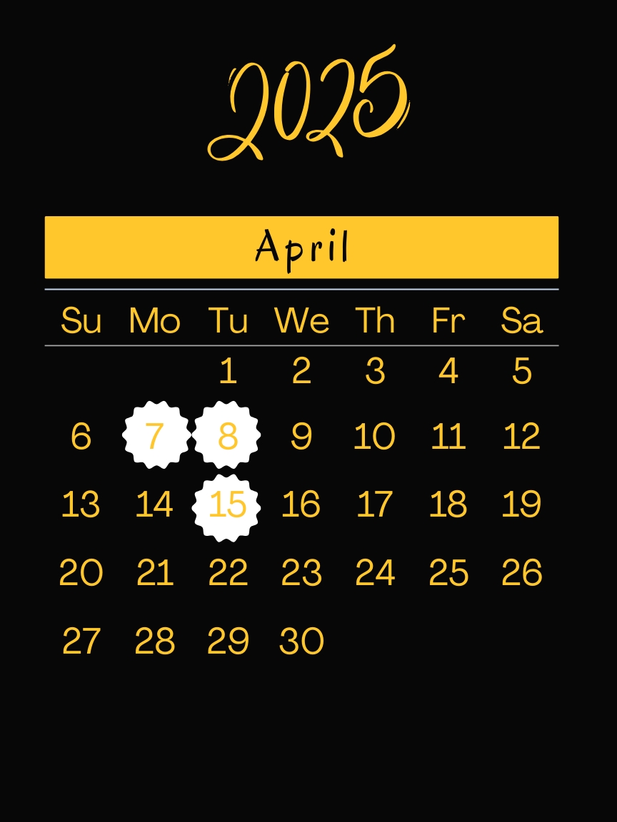 Calendar for April 2025