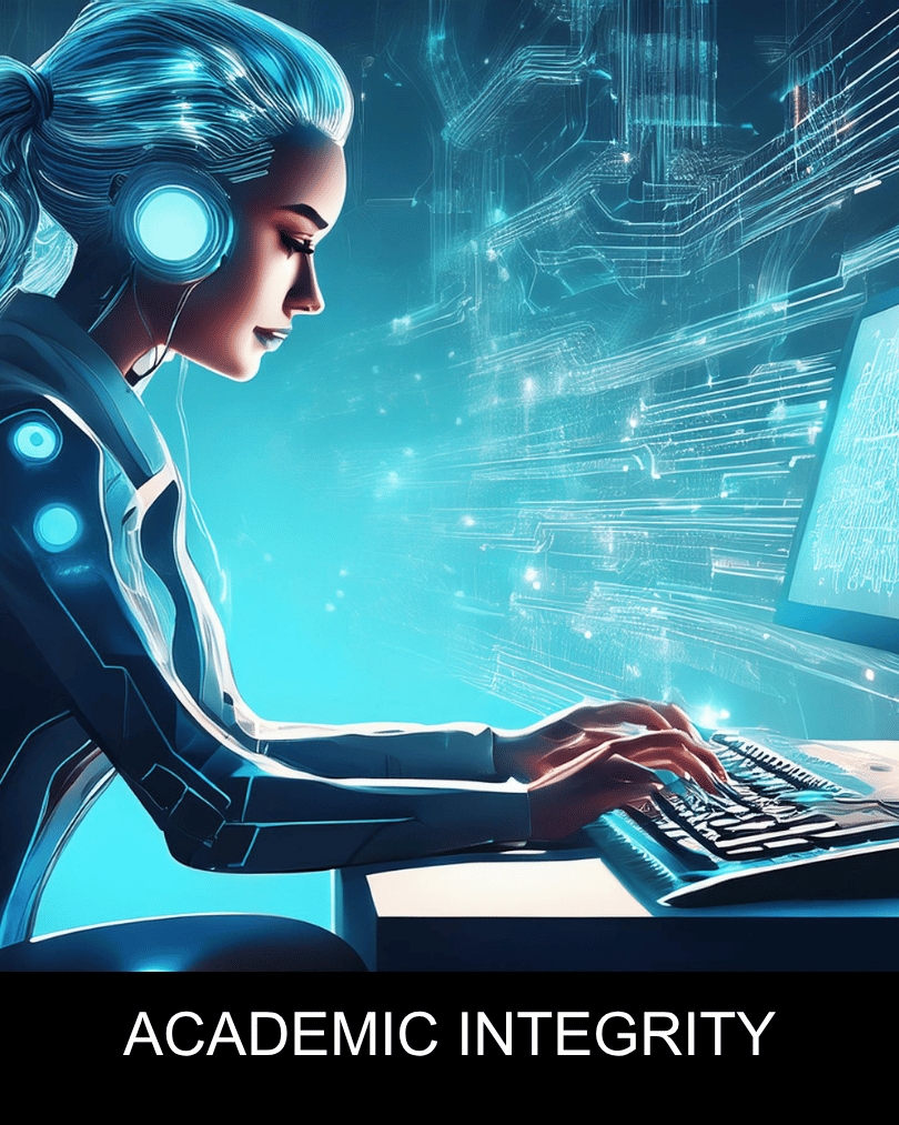 AI image of a woman with the words Academic Integrity