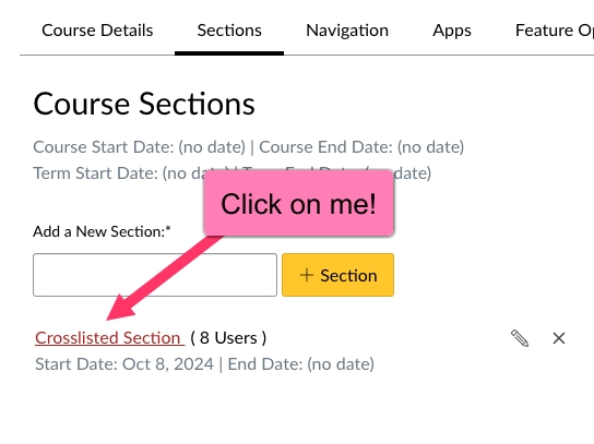 The missed step is likely clickiing on the section to open it before crosslisting it